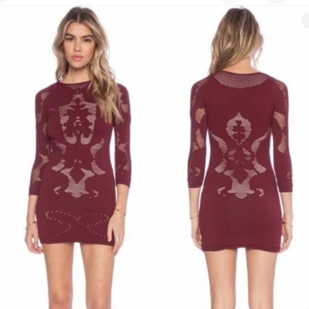 Free People intimately Bella Coachella Cutout Slip maroon red Dress Bodycon XS/S
